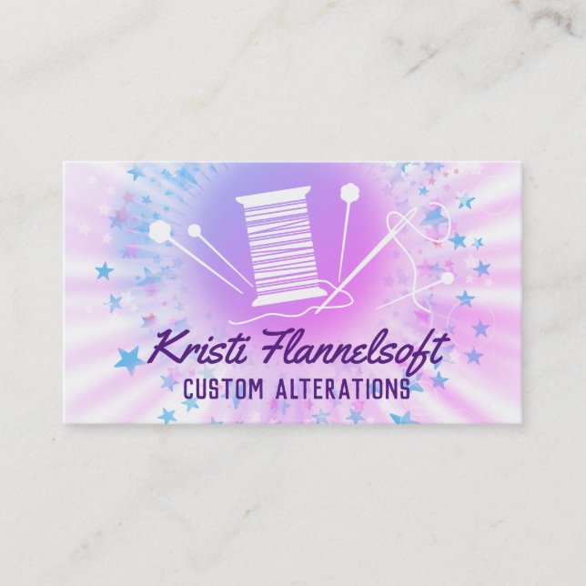 Starburst sewing notions seamstress alterations business card (Front)