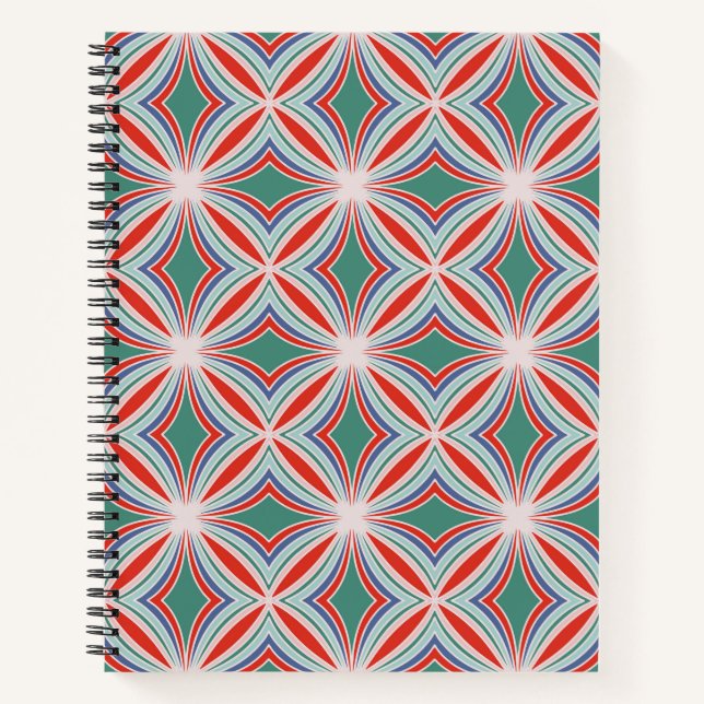Starburst Striped Tile Pattern in Red, Green, Blue Notebook (Front)