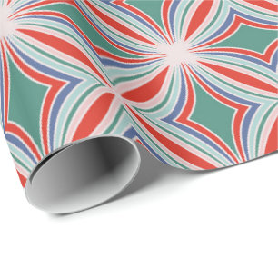 Starburst Striped Tile Pattern in Red, Green, Blue Wrapping Paper