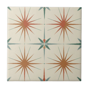 Starburst Teal Orange Brown Tile