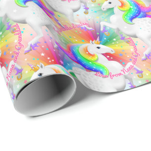 Starburst Unicorn Princess Rainbow Wrapping Paper