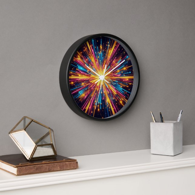 Starburst Wooden Black Frame Analogue Clock (Office)