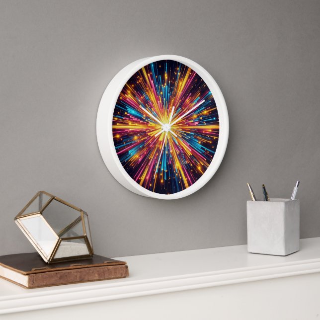 Starburst Wooden White Frame Analogue Clock (Office)