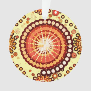 Starbursts and pinwheels, brown and yellow ornament