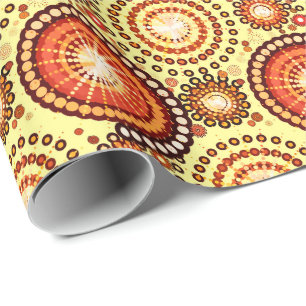 Starbursts and pinwheels, brown and yellow wrapping paper