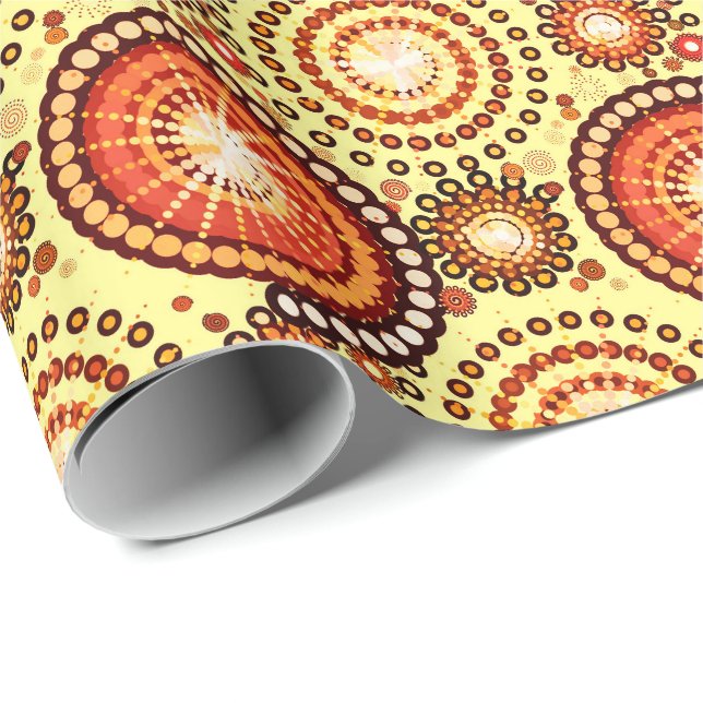 Starbursts and pinwheels, brown and yellow wrapping paper (Roll Corner)