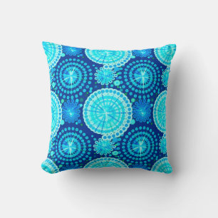 Starbursts and pinwheels, cobalt blue and aqua cushion