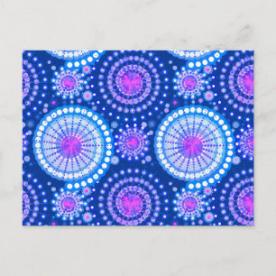 Starbursts and pinwheels, cobalt blue & white postcard