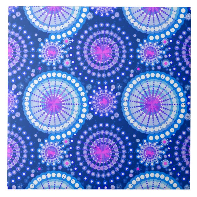 Starbursts and pinwheels, cobalt blue & white tile (Front)