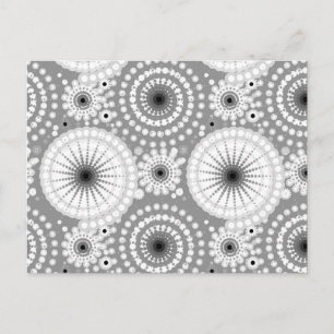 Starbursts and pinwheels, grey, black and white postcard