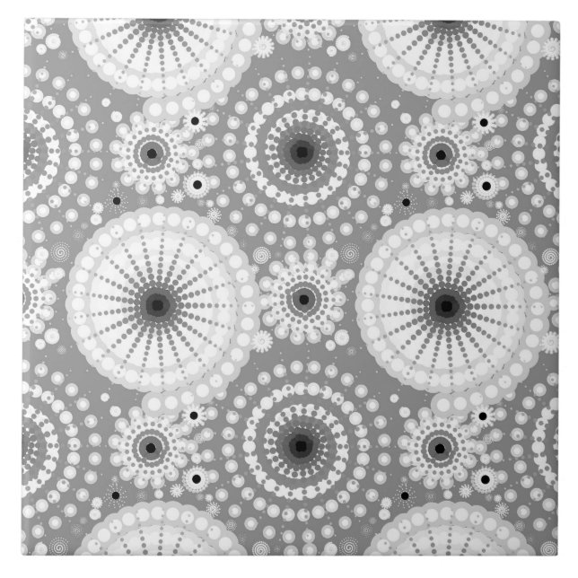 Starbursts and pinwheels, grey, black and white tile (Front)