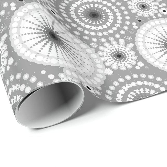 Starbursts and pinwheels, grey, black and white wrapping paper (Roll Corner)