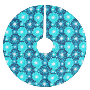 Starbursts and pinwheels, indigo and turquoise brushed polyester tree skirt