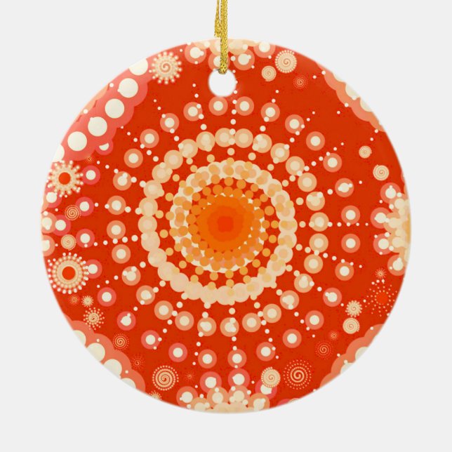 Starbursts and pinwheels, mandarin orange ceramic tree decoration (Back)