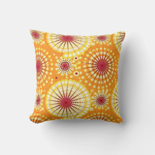 Starbursts and pinwheels, saffron and raisin cushion