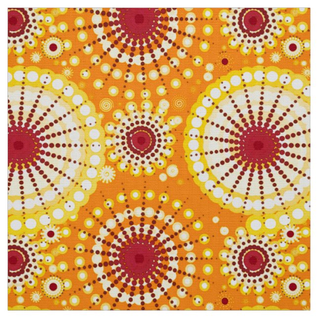 Starbursts and pinwheels, saffron and raisin fabric (Swatch)