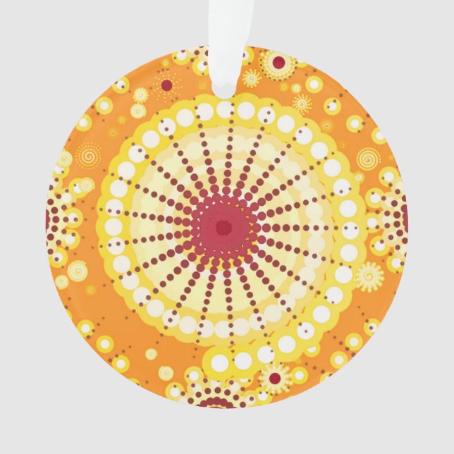 Starbursts and pinwheels, saffron and raisin ornament (Front)