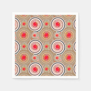 Starbursts and pinwheels, taupe, red, white napkin