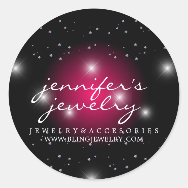 Stardust Bling Pink gems diamonds pearl lux Classic Round Sticker (Front)