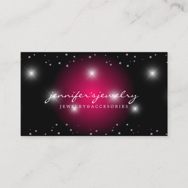Stardust Bling Pink gems silver diamonds pearls Business Card (Front)