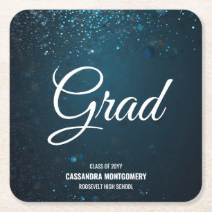 Stardust Blue Graduation Party Square Paper Coaster