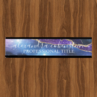 Stardust Blue Purple Marble Agate Office Door Sign