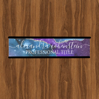Stardust Blue Purple Marble Agate Office Door Sign