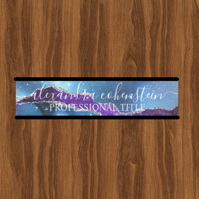 Stardust Blue Purple Marble Agate Office Door Sign (Creator Uploaded)
