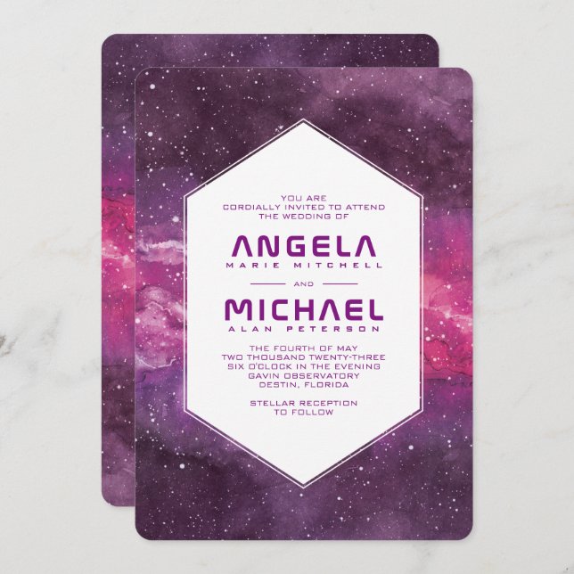 Stardust Cosmic Pink Wedding Invitation (Front/Back)