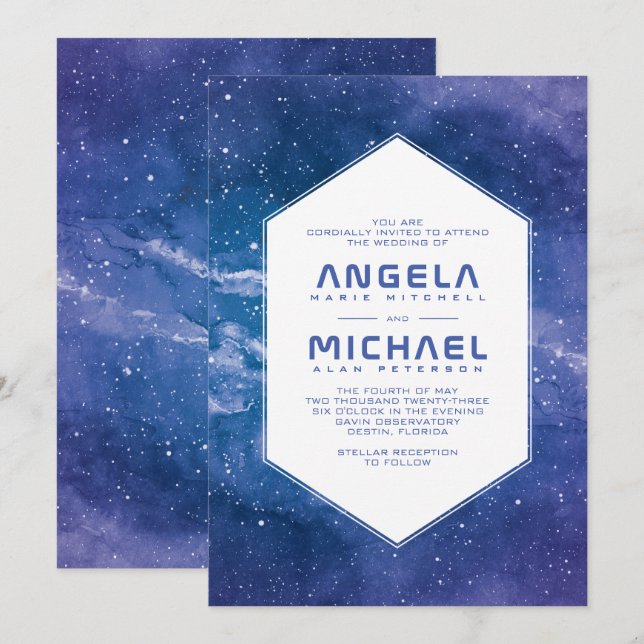 Stardust Cosmic Violet Wedding Invitation (Front/Back)