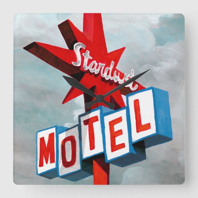 Stardust Motel Sign Square Wall Clock (Front)