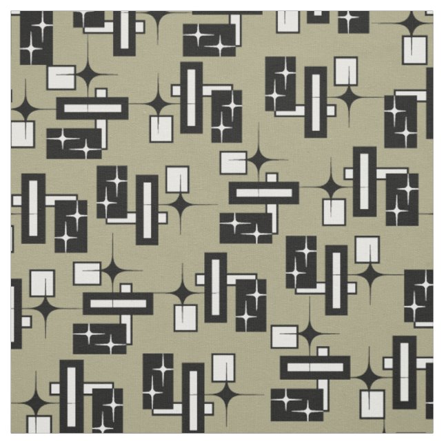 Stardust Retro Geometric Black and White Fabric (Swatch)