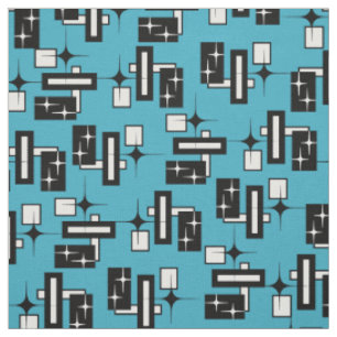 Stardust Retro Geometric Black and White Fabric