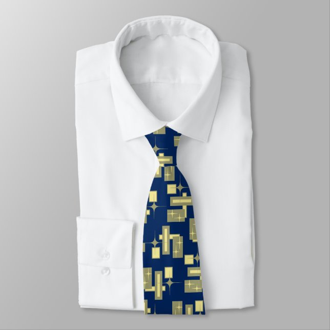Stardust Retro Geometric Navy Single-sided Tie (Tied)
