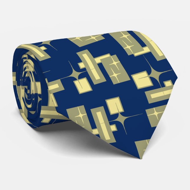 Stardust Retro Geometric Navy Two-sided Tie (Rolled)