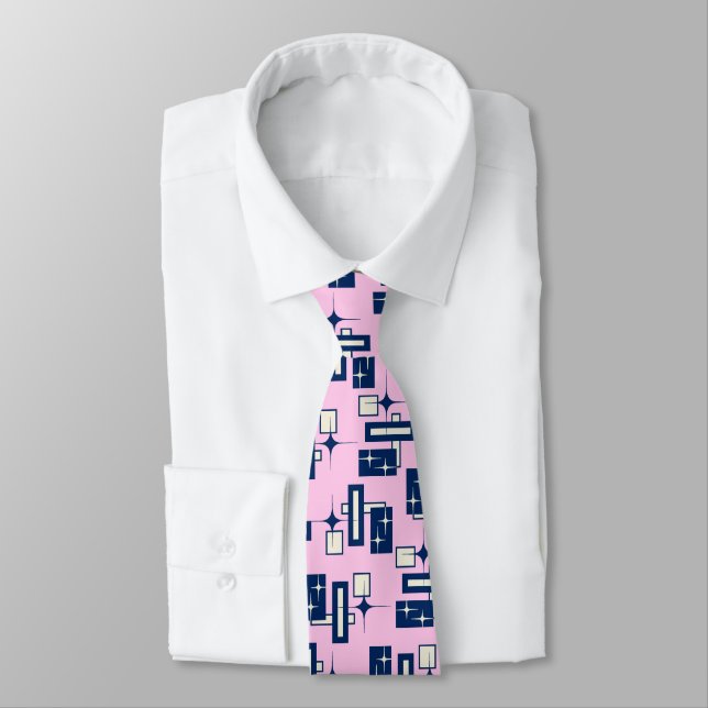 Stardust Retro Geometric Pink Two-sided Tie (Tied)
