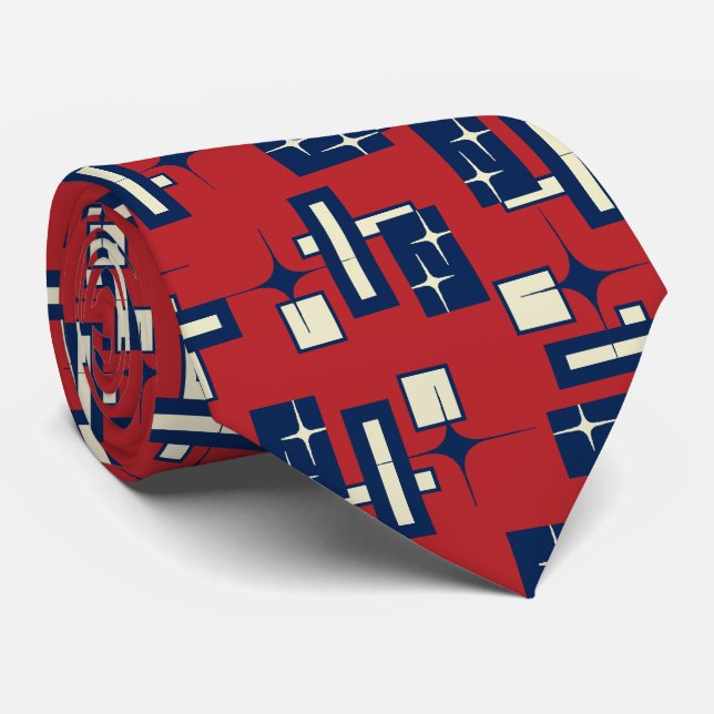 Stardust Retro Geometric Red Two-sided Tie (Rolled)