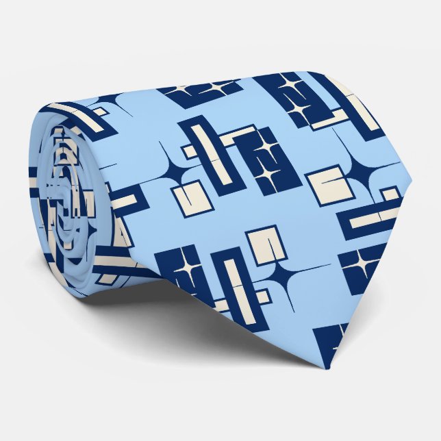 Stardust Retro Geometric Sky Blue Two-sided Tie (Rolled)