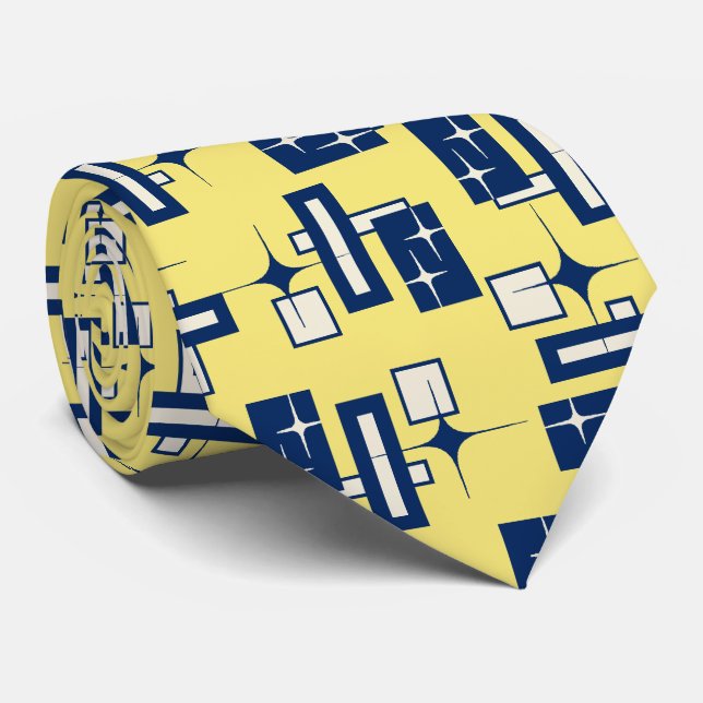 Stardust Retro Geometric Yellow Two-sided Tie (Rolled)