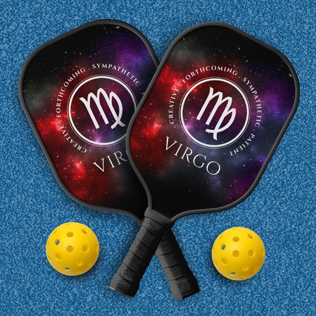 Starfield Virgo Maiden Western Zodiac Pickleball Paddle (Virgo Zodiac on Cosmic Starfield Pickleball Paddle Cover Photo.)
