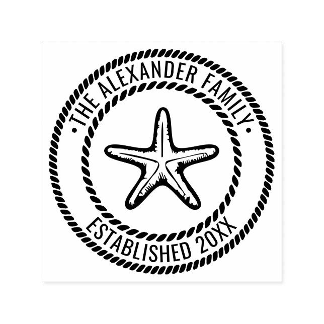 Starfish #2 Family Name Date Estd Rope Frame Self-inking Stamp (Design)