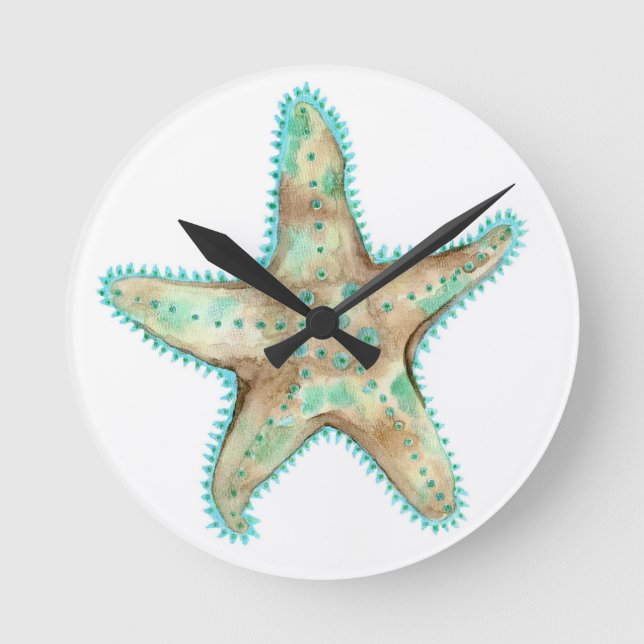 Starfish Acrylic Wall Clock Natural Greens & Brown (Front)