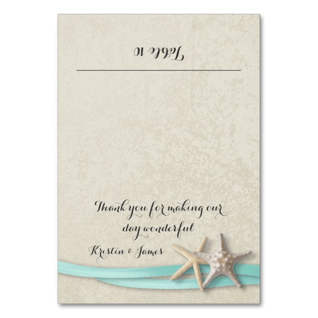 Starfish and Aqua Ribbon Place Card (Front)