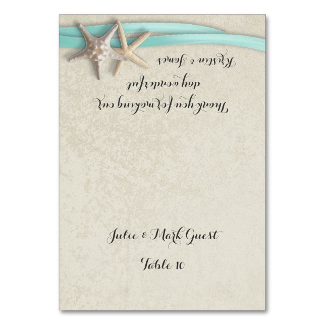 Starfish and Aqua Ribbon Place Card (Front)