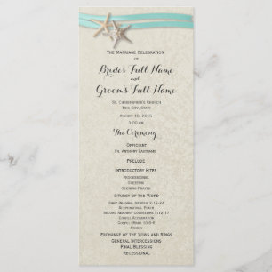 Starfish and Aqua Ribbon Wedding Program Programme
