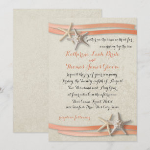 Starfish and Beach Coral Ribbon Invitation