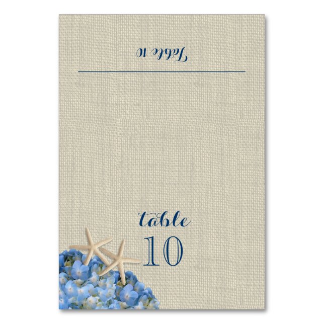 Starfish and Blue Hydrangea Place Card (Front)