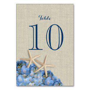 Starfish and Blue Hydrangea Table Number Card