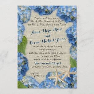 Starfish and Blue Hydrangea Wedding Invitation