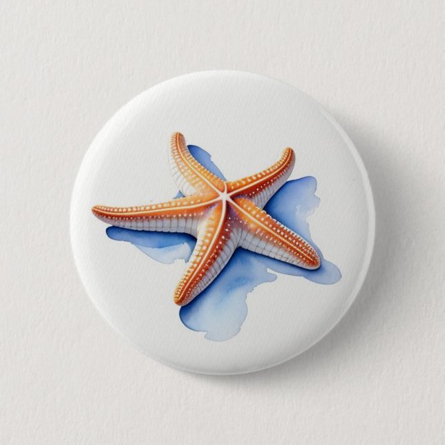 Starfish and Blue Silhouette 6 Cm Round Badge (Front)